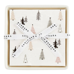 Ceramic Napkin Tray + Napkins - White - Trees
