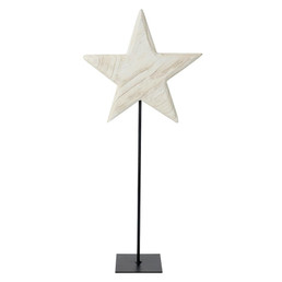 Wood Star On Iron Stand - White - Large
