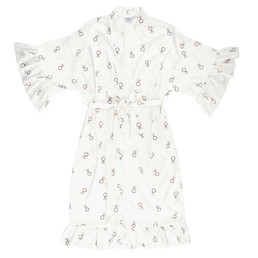 Long Ruffled Satin Robe - White + Gold Rings