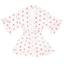 Ruffled Satin Robe - Ivory + Moroccan