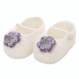Knit Baby Booties - Purple Flower
