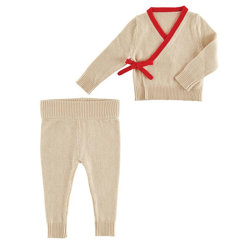 Two-Piece Knit Wrap Set - Oat/Red Two-Piece Knit Wrap Set - Oat/Red
