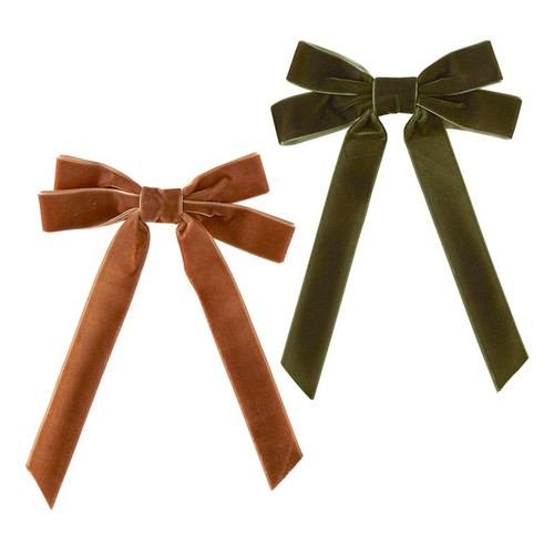 Velvet Hair Bows - Green/Brown