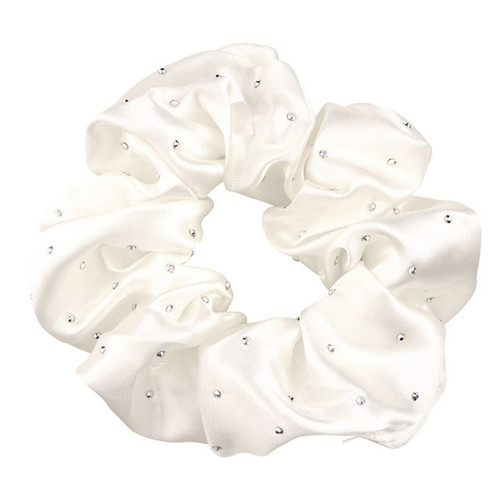 Large Diamond Ornament Satin Rhinestone Scrunchie - Ivory