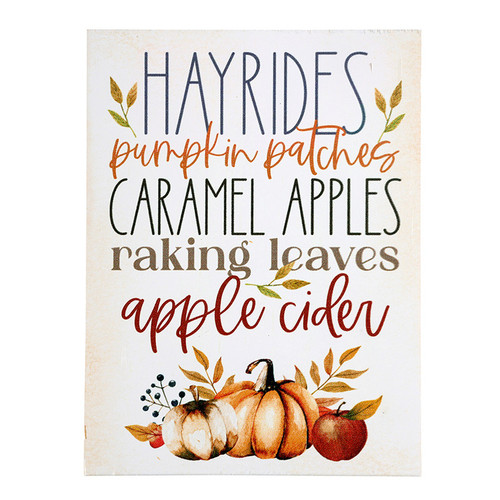 Hayrides Pumpkin Patch Caramel Apple Wood Block