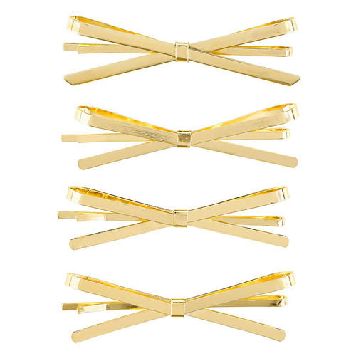 Hair Pins - Flat Gold Bows - Set of 4