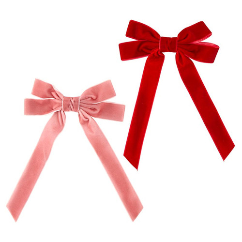 Velvet Hair Bows - Blush/Red