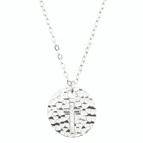Silver Hammered Crossed Necklace
