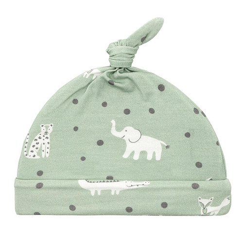 Knotted Hat - Green Safari with Dots