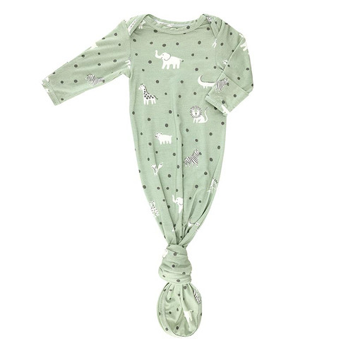 Knotted Gown - Green Safari with Dots