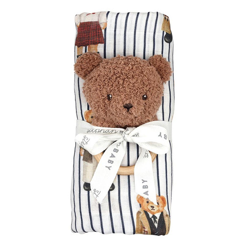 Swaddle with Bear Rattle