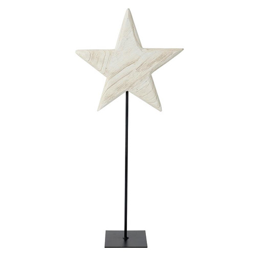 Wood Star On Iron Stand - White - Large