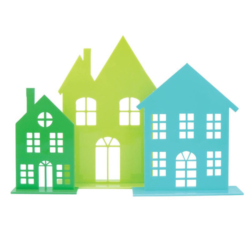 Acrylic Decoration - Holiday Houses - Green - Set of 3
