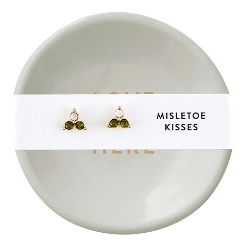 Holiday Stud Earrings & Trinket Tray Sets - Mistletoe Kiss