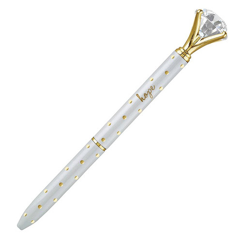 Gem Pen - White with Gold Polka Dots - Hope