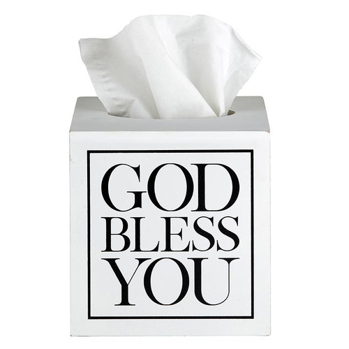 Square Tissue Box Cover - White with Black Text