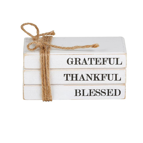 Stacked Book Block - Grateful Thankful Blessed