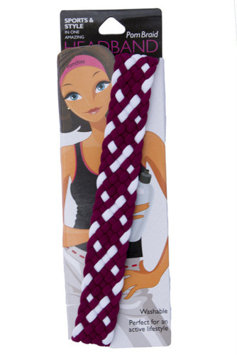 Wide PomBraid Headband - Burgundy/White