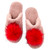 Plush Pom Pom Slippers - Blush + Red Pom Pom