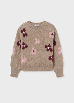 Tan with Pink & Burgundy flowers sweater