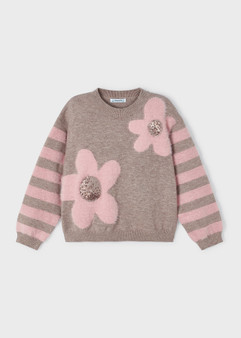 Brown and Pink Floral Sweater 