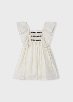 Ivory Flutter Sleeve Embroidered Dress