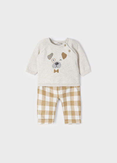 Ivory Puppy Sweater w/ Checked Pants