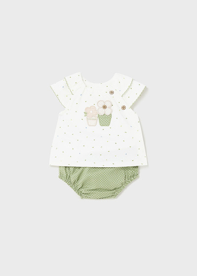 Green & White Dot short outfit