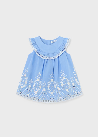 Blue with White embroidery dress