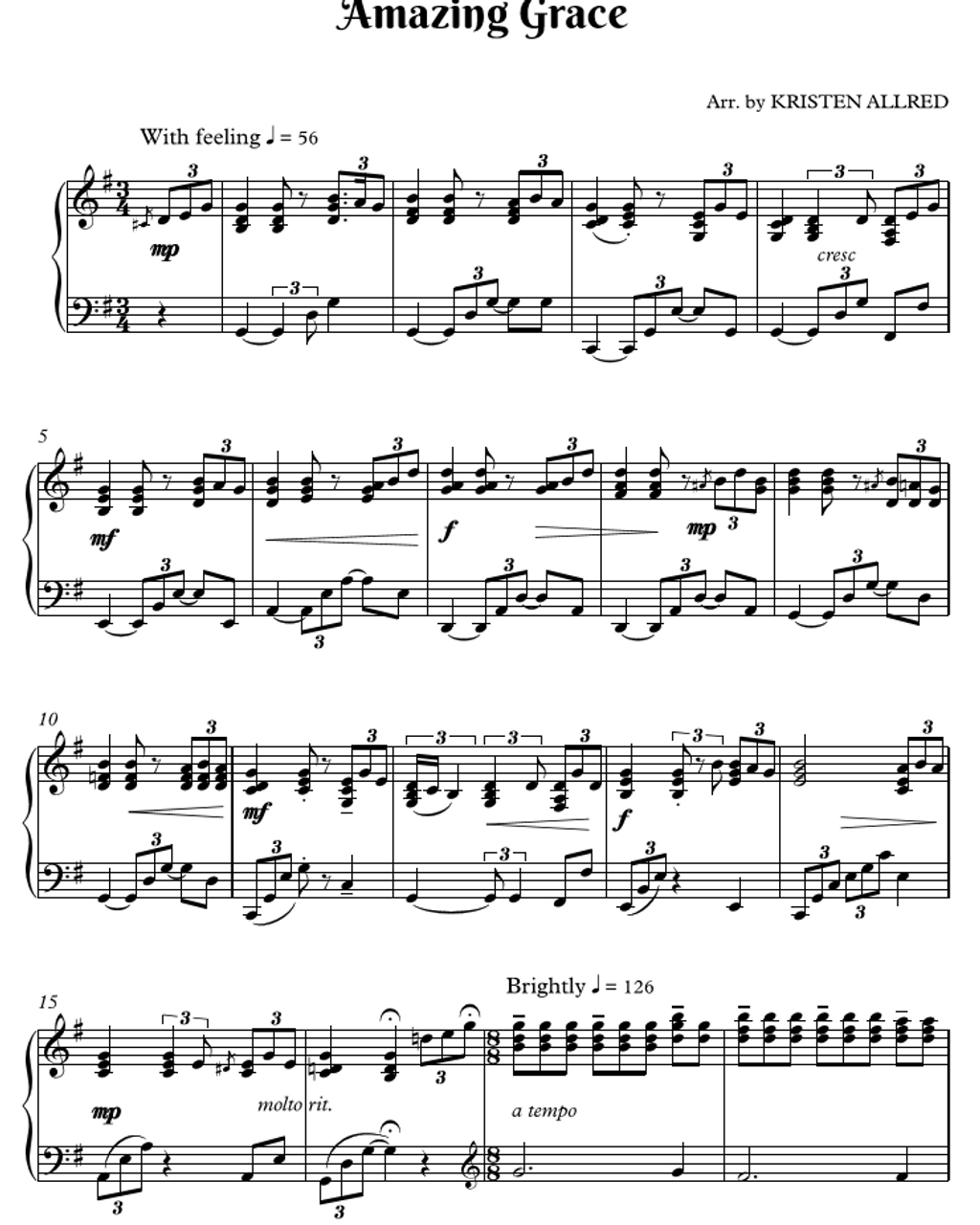 Amazing Grace - Piano Solo Sheet Music pdf