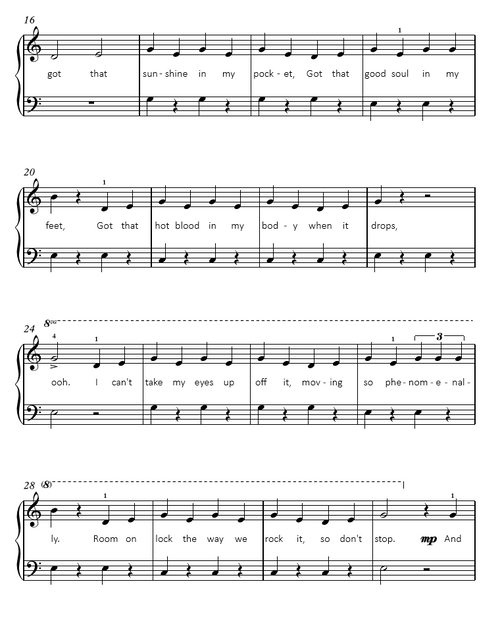 Can't Stop The Feeling  (Easy Piano Cover Sheet Music)