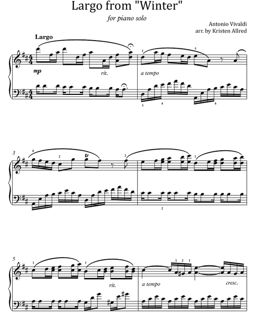 Largo from  Vivaldi's "Winter" (Intermediate Piano Solo Sheet Music)