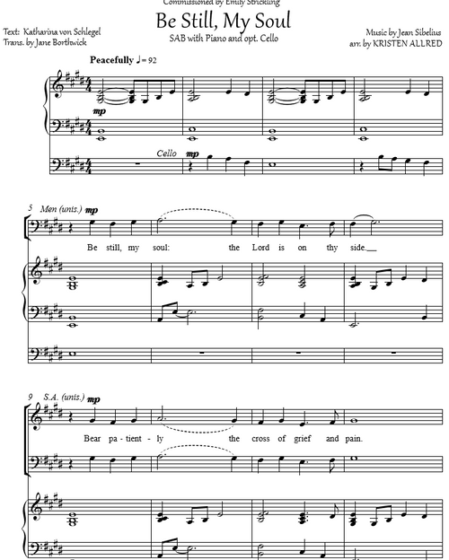 Be Still, My Soul (SAB Choir w/ opt. cello) 
