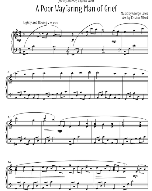 A Poor Wayfaring Man of Grief (Intermediate Piano Solo)