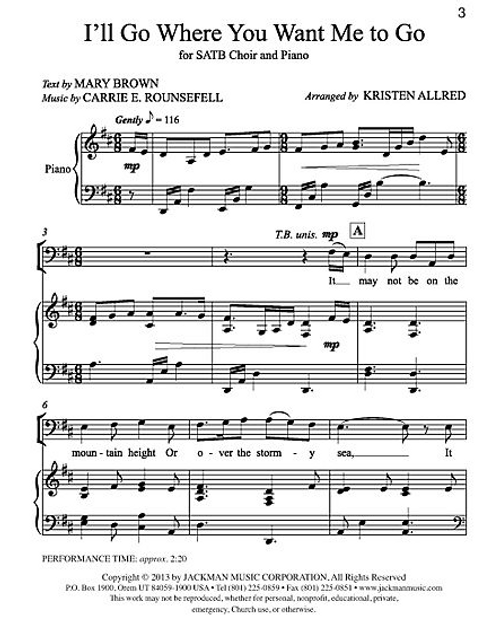 I'll Go Where You Want Me to Go (SATB)