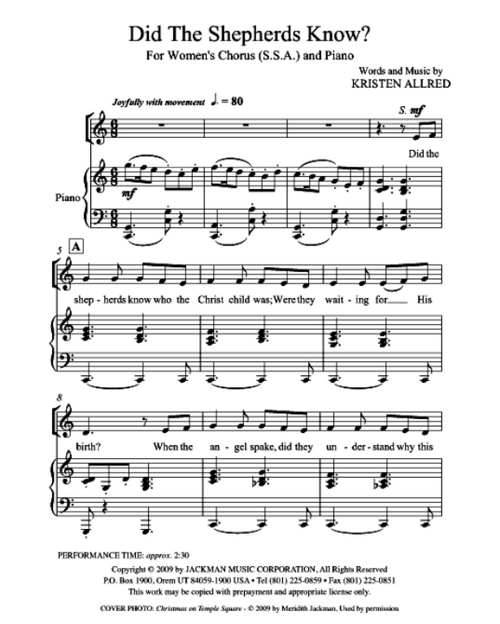 Did The Shepherds Know (SSA Choir) Christmas