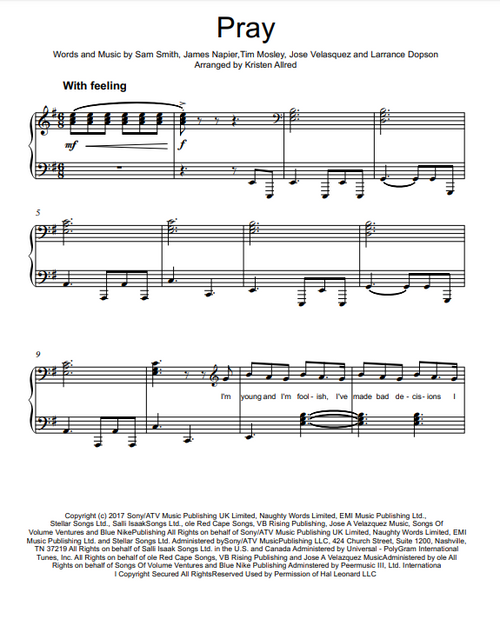 Pray - Sam Smith (Intermediate Piano Cover Sheet Music)
