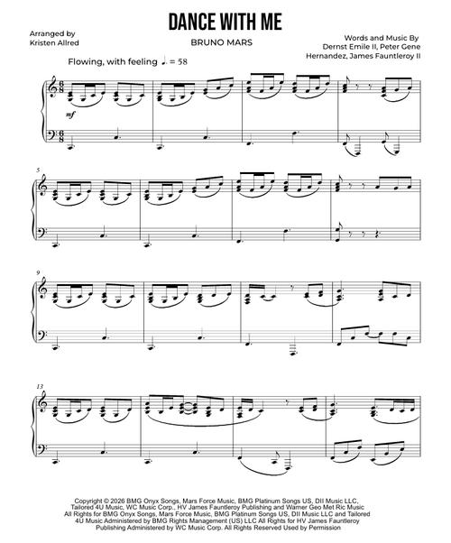 Dance With Me - Bruno Mars (Intermediate Piano Sheet Music)