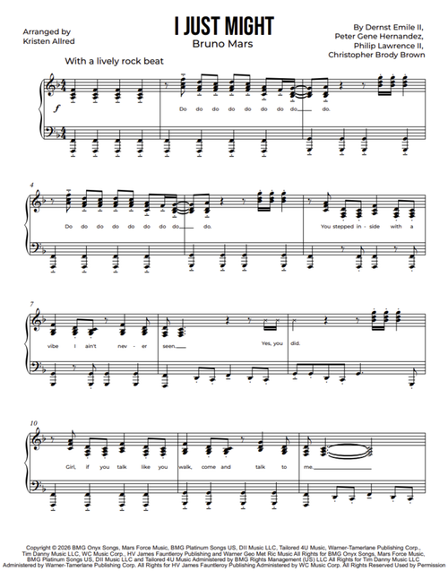 I Just Might - Bruno Mars (Late Intermediate Piano Sheet Music)