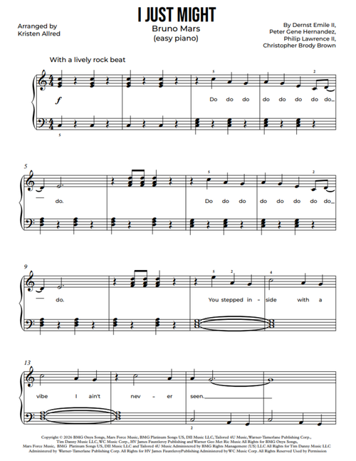 I Just Might - Bruno Mars (Easy Piano Sheet Music)