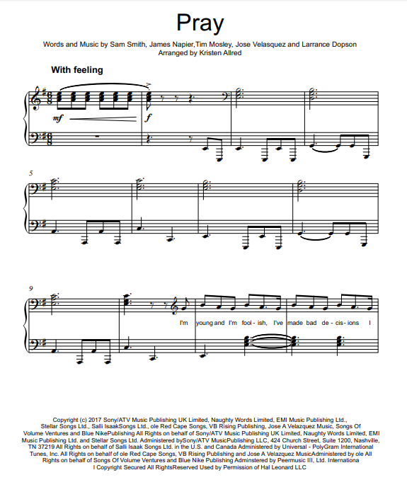 Pray Sam Smith Beautiful Piano Solo Sheet Music Pdf