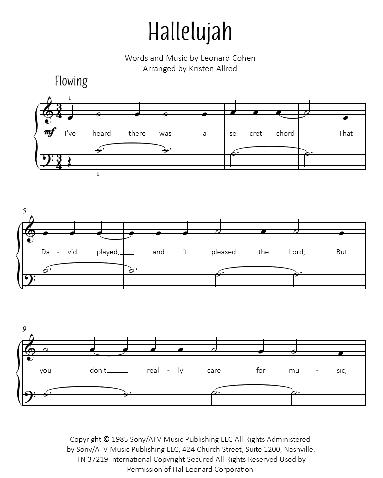 Hallelujah from Shrek - Easy Piano Sheet Music Download
