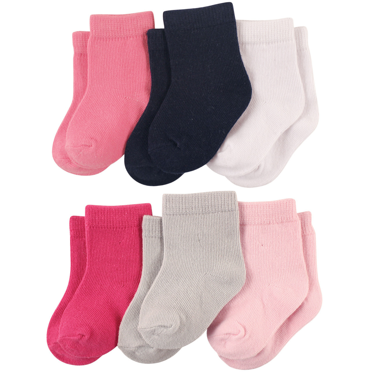Luvable Friends Crew Socks, 6Pack, Girl Solids Baby and Toddler