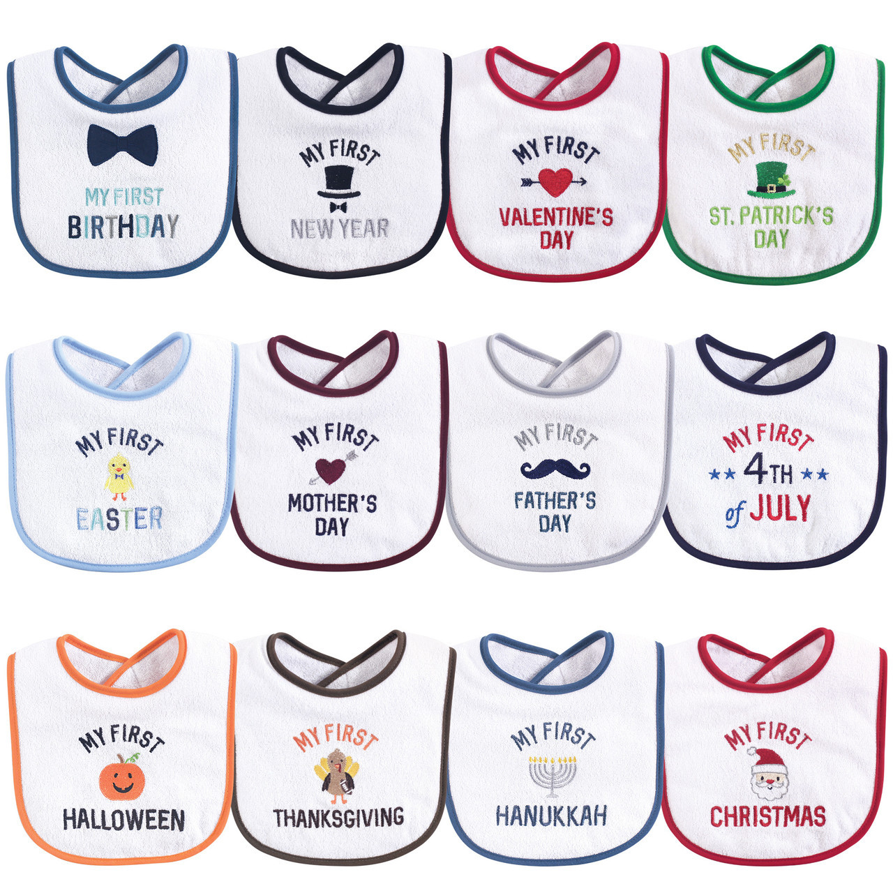 Hudson Baby Festive Holiday Bibs, 12Pack, Boy Holiday Baby and