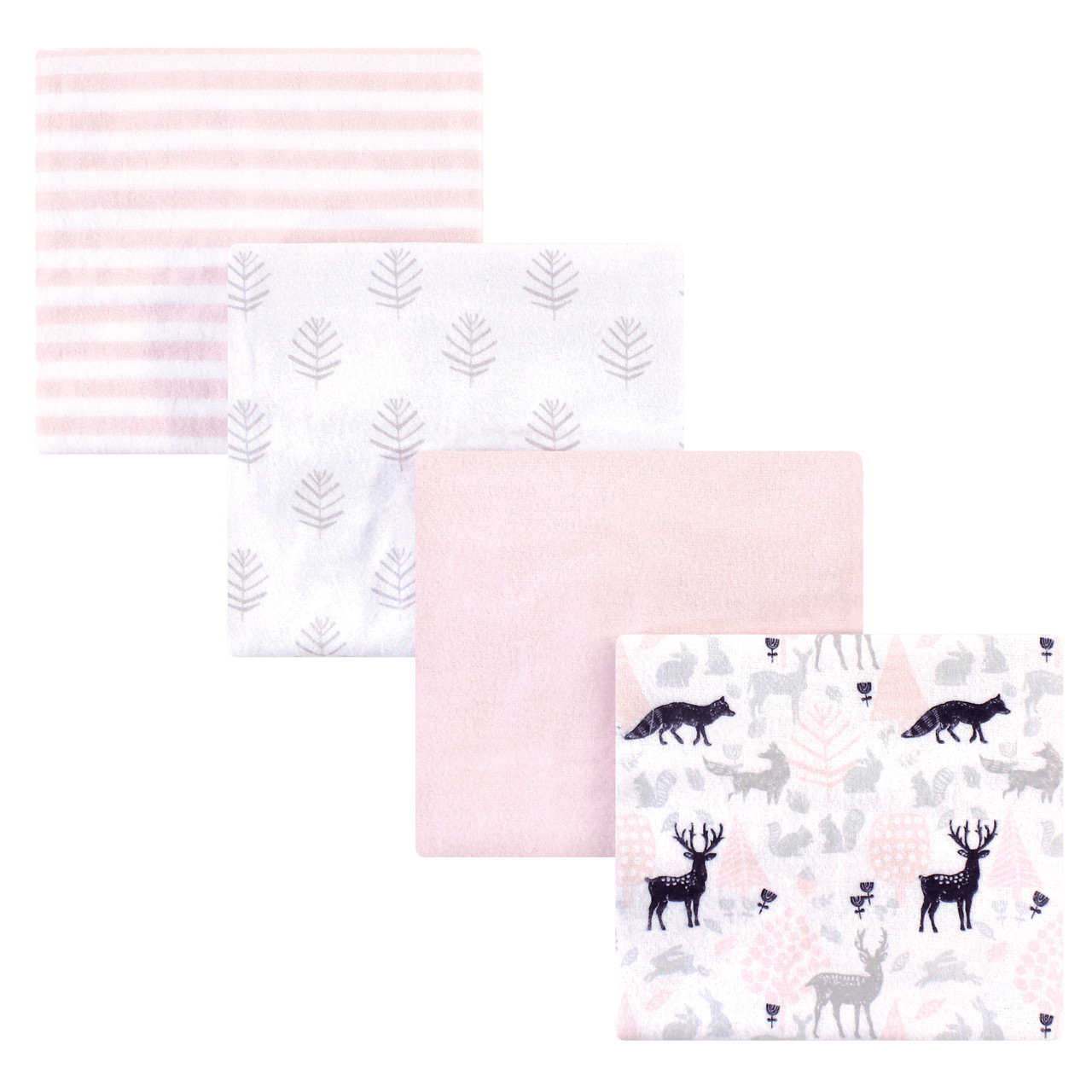 Hudson Baby Flannel Receiving Blanket, 4 Pack, Linocut/Woodland Girl