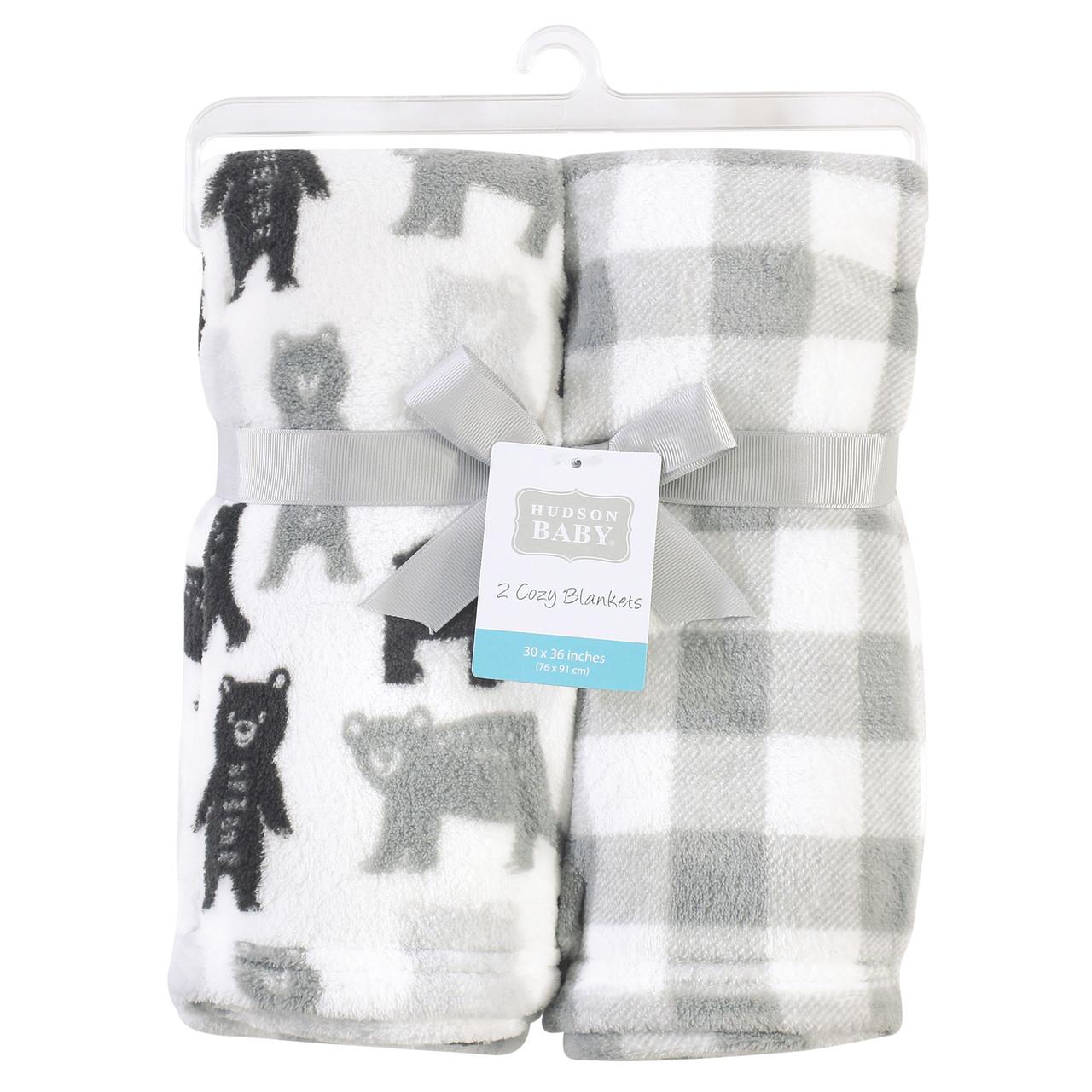 Hudson Baby Silky Plush and Coral Fleece Blanket, Bears And Plaid