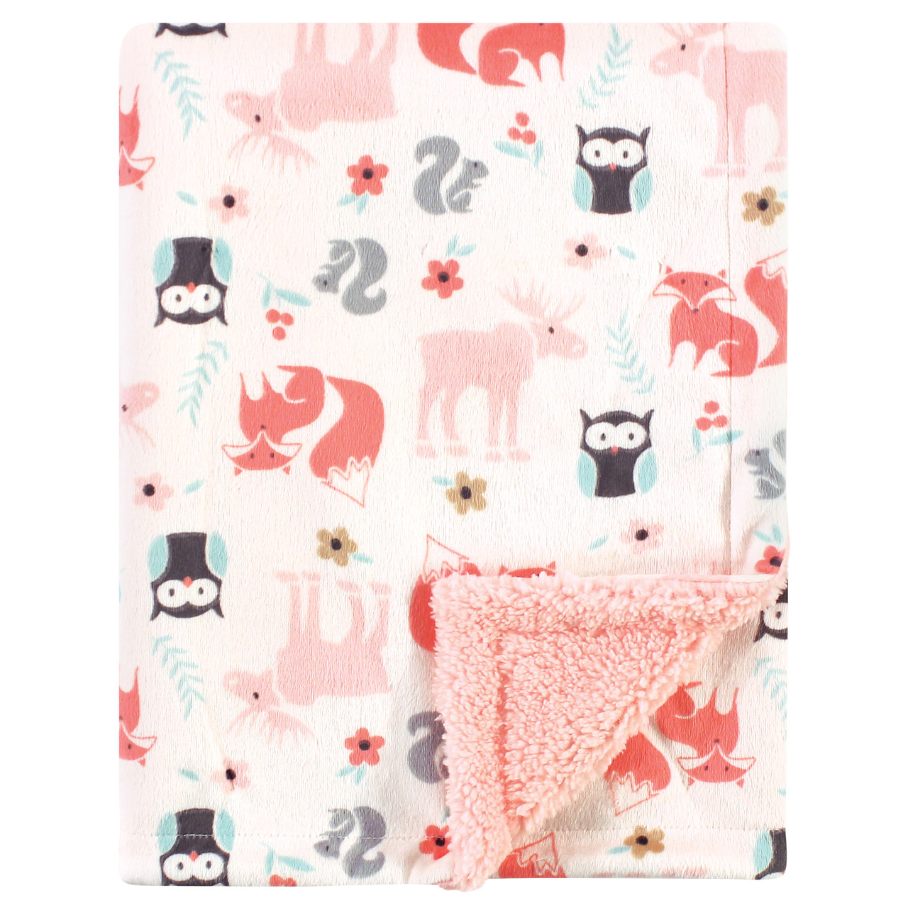 Hudson Baby Plush Blanket with Sherpa Back Girl Pink Forest