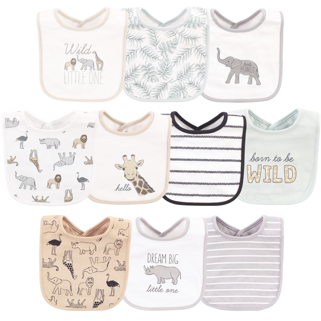 Hudson Baby Cotton Bibs, Modern Neutral Safari