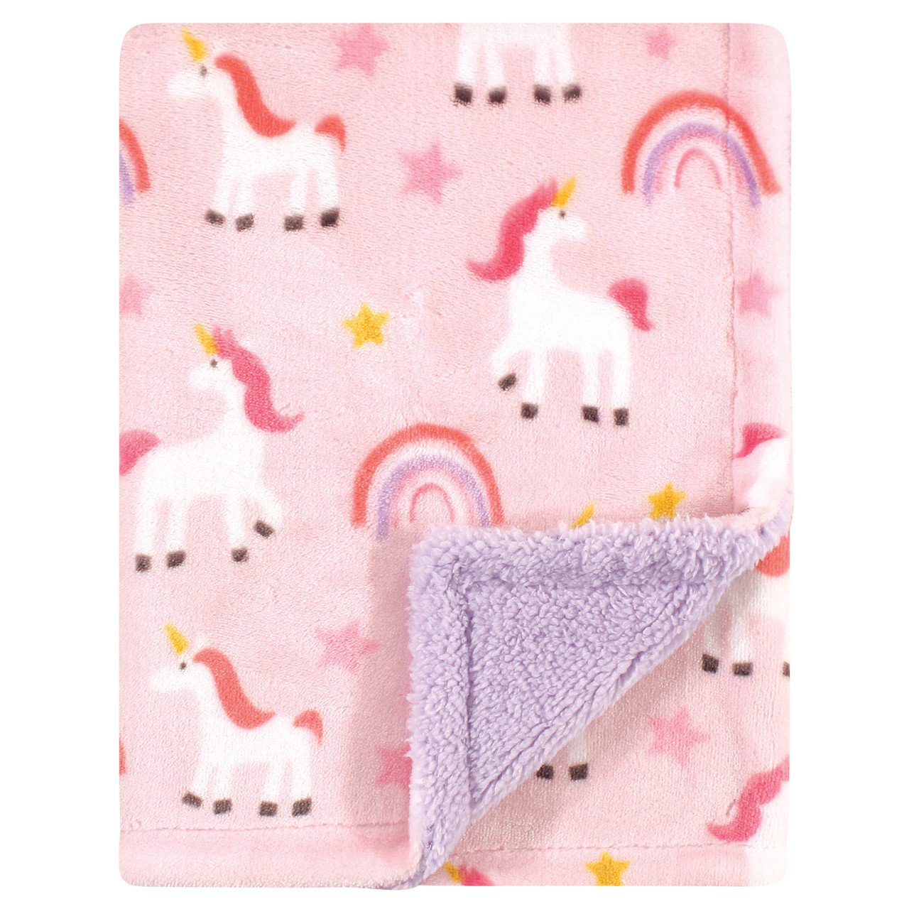 Luvable Friends Plush Blanket with Sherpa Back, Unicorn
