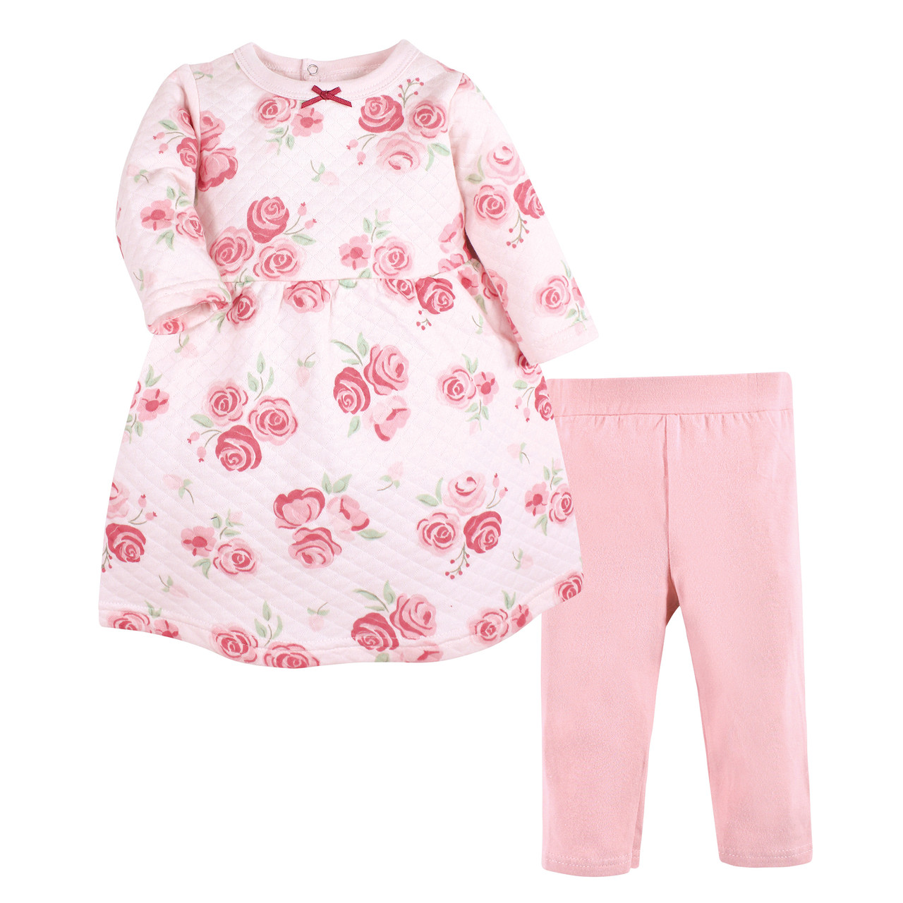 Hudson Baby Quilted Cotton Dress and Leggings, Blush Rose - Hudson